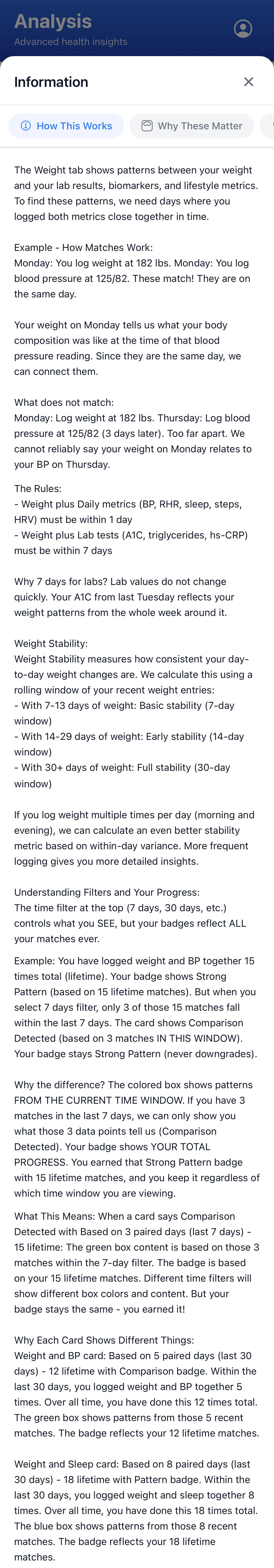 MyLabInsight How This Works explanation panel showing pattern detection methodology